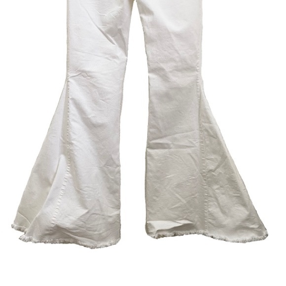 NEWBURY KUSTOM White Denim Raw Hem High Rise Wide Leg Flare Pull On Jeans Size L - Picture 4 of 13